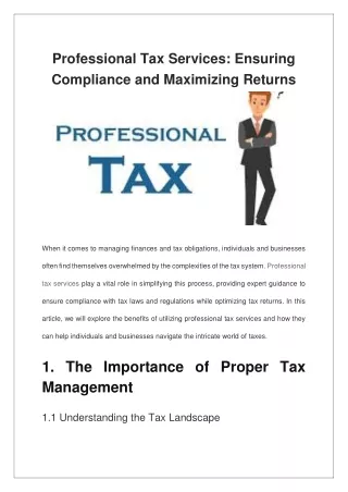 Professional Tax Services Ensuring Compliance and Maximizing Returns