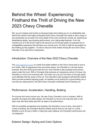 Behind the Wheel: Experiencing Firsthand the Thrill of Driving the New 2023 Chevy Chevelle