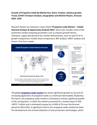 Propylene Oxide Market  Business Opportunities (2023-2035)