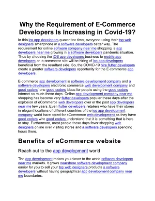 Why the Requirement of E-Commerce Developer Is Increasing in Covid-19