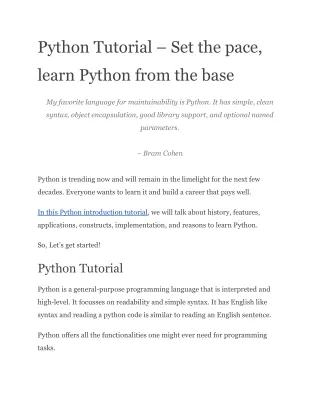 Python Tutorial – Set the pace, learn Python from the base