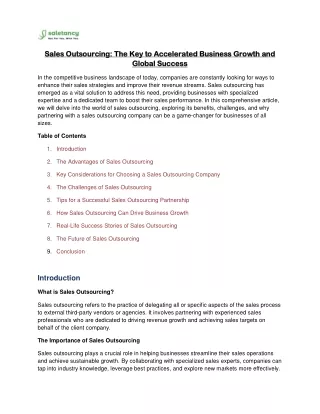 "Sales Outsourcing: The Key to Accelerated Business Growth