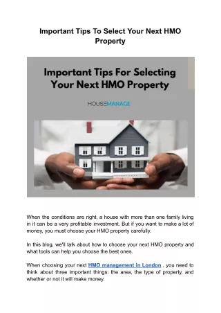 Important tips to select your next HMO Property