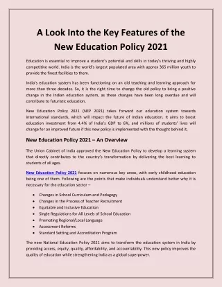 A Look Into the Key Features of the New Education Policy 2021