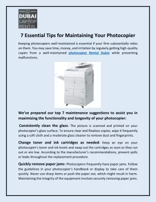 7 Essential Tips for Maintaining Your Photocopier