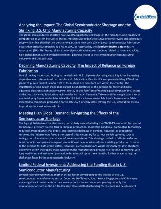 Analyzing the Impact The Global Semiconductor Shortage and the Shrinking U.S. Chip Manufacturing Capacity