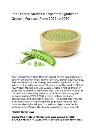 Pea Protein Market Is Expected Significant Growth