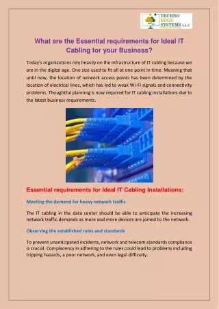 What are the Essential requirements for Ideal IT Cabling for your Business