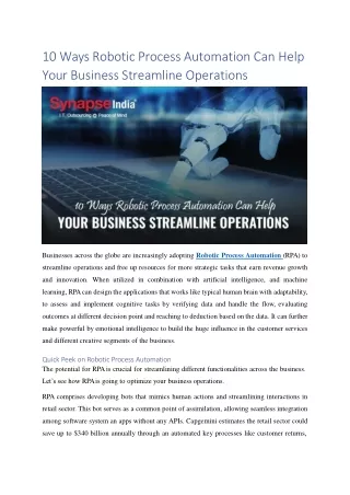10 Ways Robotic Process Automation Can Help Your Business Streamline Operations