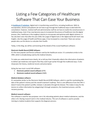 Listing a Few Categories of Healthcare Software That Can Eas