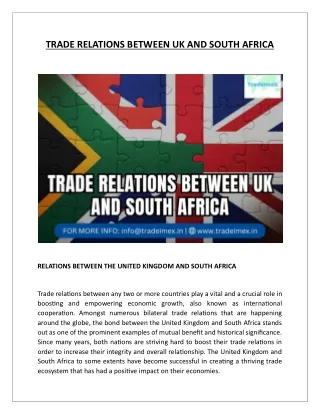 TRADE RELATIONS BETWEEN UK AND SOUTH AFRICA