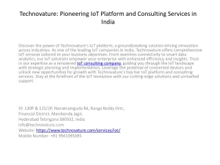 Technovature Pioneering IoT Platform and Consulting Services in India