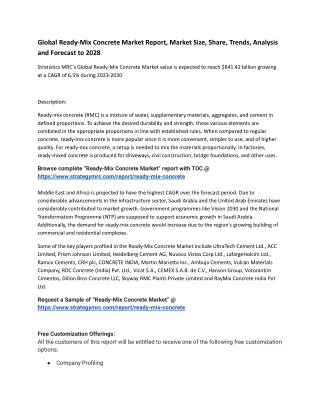 Global Ready-Mix Concrete Market Report, Market Size, Share, Trends, Analysis