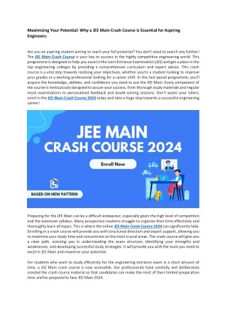 JEE Main Crash Course