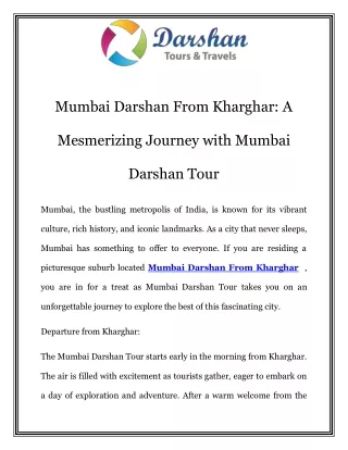 Mumbai Darshan From Kharghar Call-9870275230