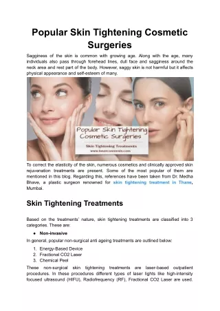 Popular Skin Tightening Cosmetic Surgeries