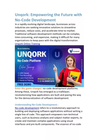 Unqork Training | Unqork Online Training