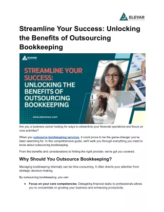 Streamline Your Success: Unlocking the Benefits of Outsourcing Bookkeeping