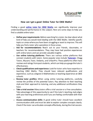 How can I get a good online tutor for CBSE Maths?