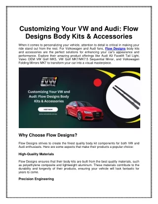 Customizing Your VW and Audi - Flow Designs Body Kits & Accessories