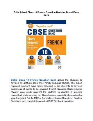 Class 10 French Question Bank session 2023-2024 with answers