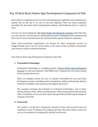 Top 10 Best React Native App Development Companies USA