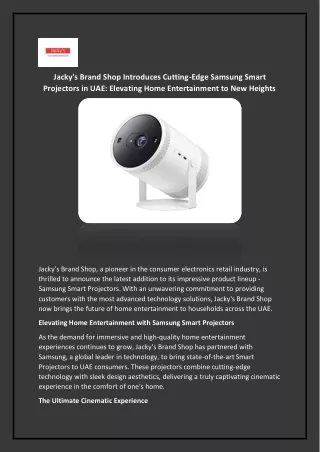 Samsung Smart Projectors UAE - Jackys Brand Shop