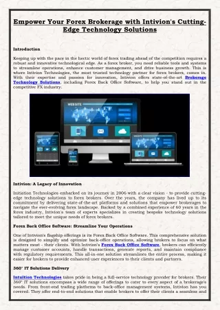 Empower Your Forex Brokerage with Intivion's Cutting-Edge Technology Solutions