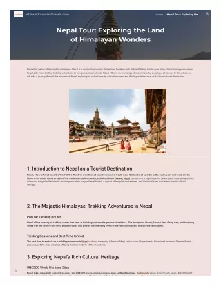 Nepal Tour: Exploring the Land of Himalayan Wonders