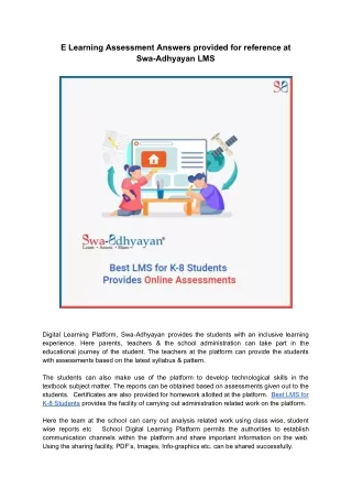 E Learning Assessment Answers provided for reference at Swa-Adhyayan LMS