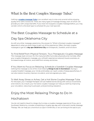 2023 - What Is the Best Couples Massage Tulsa