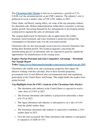 Global Chromium Salts Market Aims for US$ 7.6 Billion by 2033