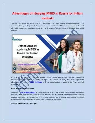 Advantages of studying MBBS in Russia for Indian students
