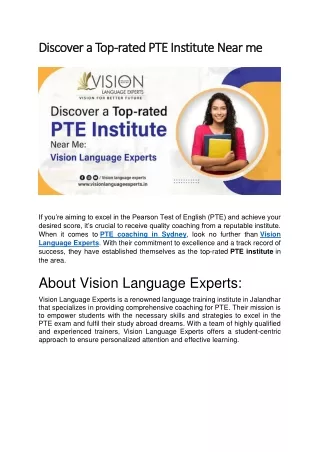 Discover a Top-rated PTE Institute Near me