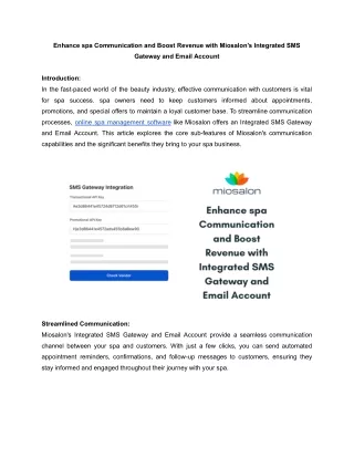 Enhance Spa Communication and Boost Revenue with MioSalon's Integrated SMS Gateway and Email Account