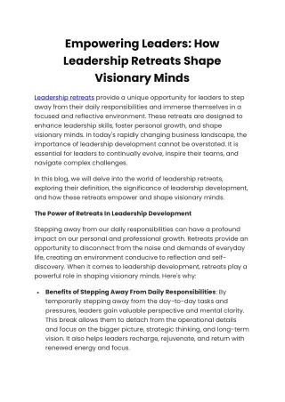 Leadership Retreats Shape Visionary Minds