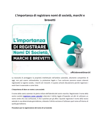 Registrare Nome Azienda, Marchi E Brevetti