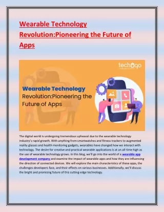 Wearable Technology Revolution-Pioneering the Future of Apps