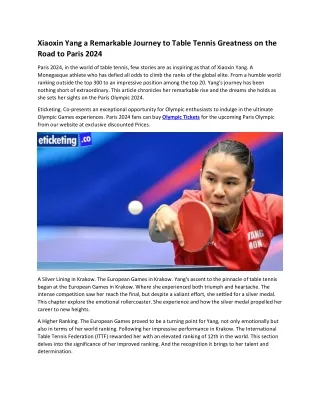 Xiaoxin Yang a Remarkable Journey to Table Tennis Greatness on the Road to Paris 2024