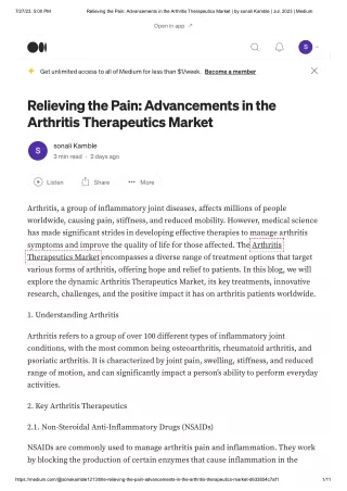 Arthritis Therapeutics Market