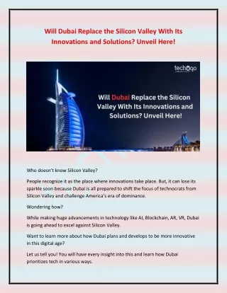 Will Dubai Replace the Silicon Valley With Its Innovations and Solutions- Unveil Here