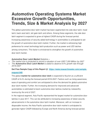 Automotive Operating Systems Market Excessive Growth Opportunities