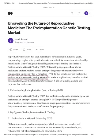 Preimplantation Genetic Testing Market