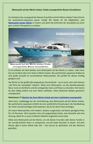 Motoryacht auf der Müritz mieten: Erlebe unvergessliche Wasser Kreuzfahrten