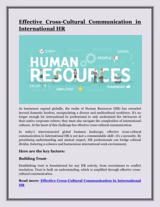 Effective Cross-Cultural Communication in International HR