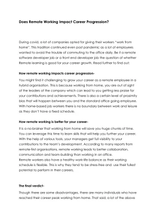Does Remote Working Impact Career Progression