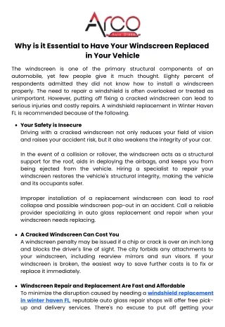 Why is it Essential to Have Your Windscreen Replaced in Your Vehicle