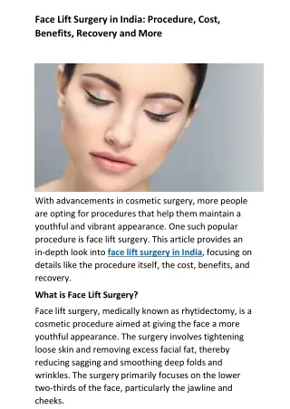 Face Lift Surgery in India Procedure, Cost, Benefits, Recovery and More