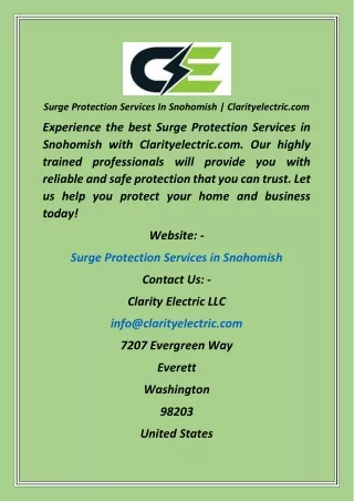 Surge Protection Services In Snohomish  Clarityelectric