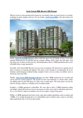 Arsis Green Hills Reviews KR Puram